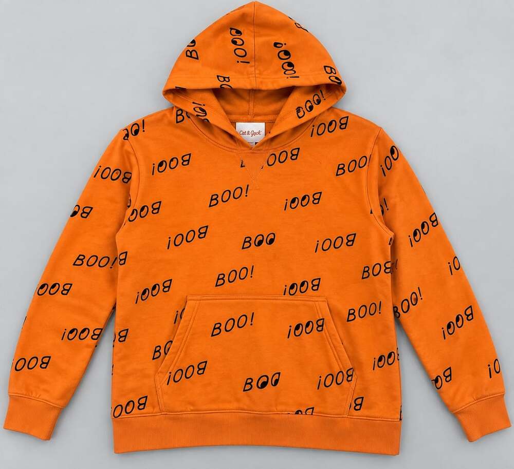 Cat & Jack Boo! Hoodie Size L Orange Black Halloween Pocket Pullover
